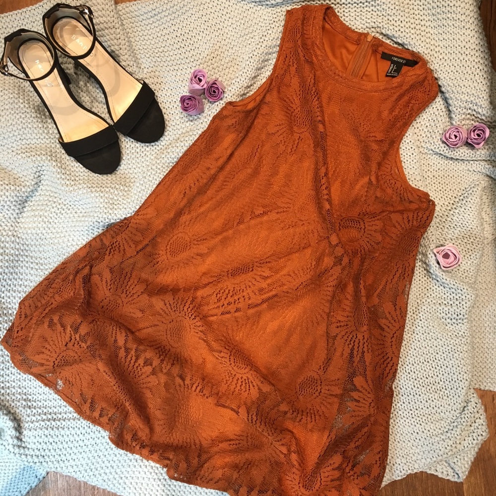 Mini burnt orange dress.